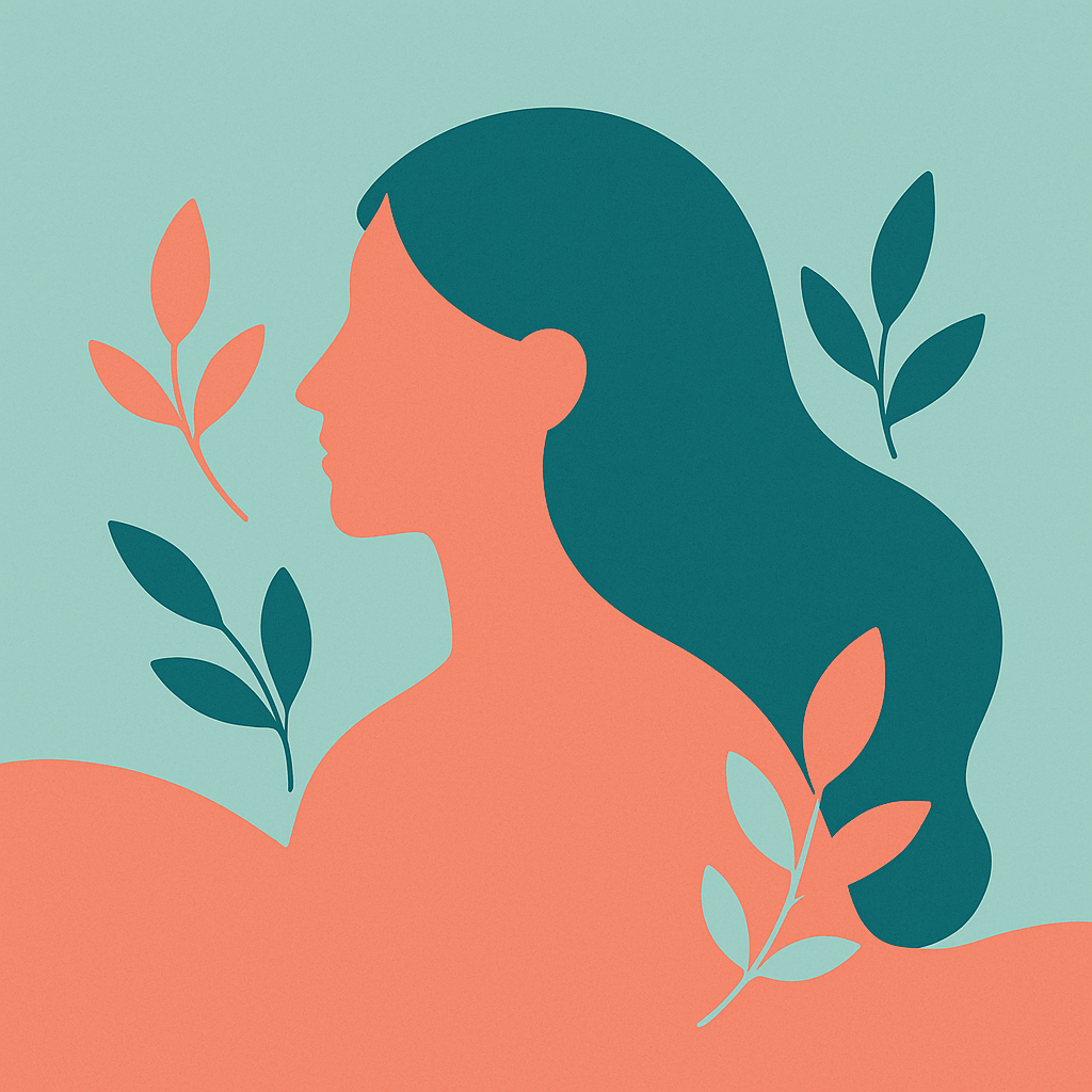 Illustration of woman with leaves representing wellness